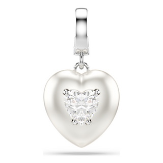 Idyllia charm, Mixed cuts, Pearl-colored coating, Heart, White, Rhodium plated
