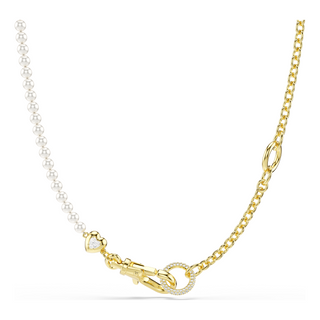 Idyllia necklace, Crystal pearl, White, Gold-tone plated