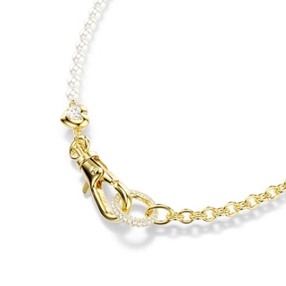Idyllia necklace, Crystal pearl, White, Gold-tone plated