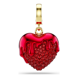 Idyllia charm, Round cut, Heart, Red, Gold-tone plated