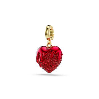 Idyllia charm, Round cut, Heart, Red, Gold-tone plated