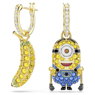 Minions Stuart and Banana drop earrings, Pavé, Mini, Multicolored, 18K gold finish