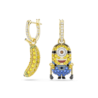 Minions Stuart and Banana drop earrings, Pavé, Mini, Multicolored, 18K gold finish