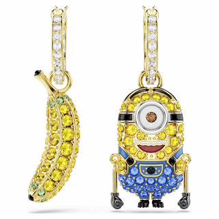 Minions Stuart and Banana drop earrings, Pavé, Mini, Multicolored, 18K gold finish