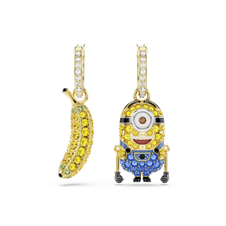 Minions Stuart and Banana drop earrings, Pavé, Mini, Multicolored, 18K gold finish