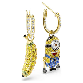 Minions Stuart and Banana drop earrings, Pavé, Mini, Multicolored, 18K gold finish