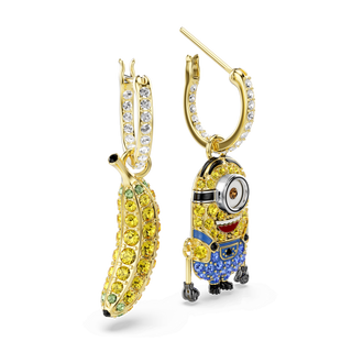 Minions Stuart and Banana drop earrings, Pavé, Mini, Multicolored, 18K gold finish