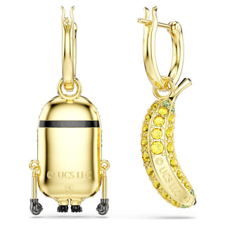 Minions Stuart and Banana drop earrings, Pavé, Mini, Multicolored, 18K gold finish
