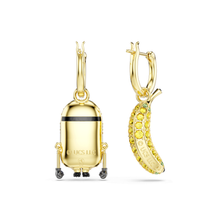 Minions Stuart and Banana drop earrings, Pavé, Mini, Multicolored, 18K gold finish