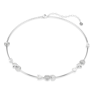 Idyllia necklace, Heart with arrow, White, Rhodium plated