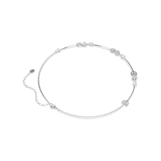 Idyllia necklace, Heart with arrow, White, Rhodium plated