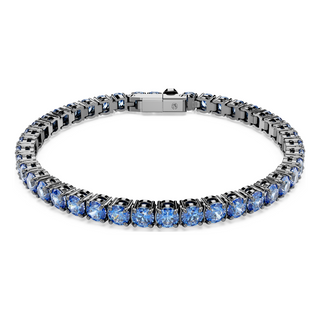 Matrix Tennis bracelet, Round cut, Blue, Ruthenium plated