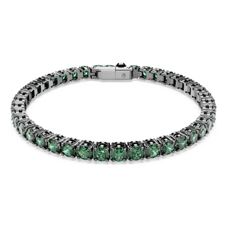Matrix Tennis bracelet, Round cut, Green, Ruthenium plated