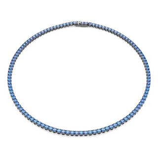 Matrix Tennis necklace, Round cut, Blue, Ruthenium plated