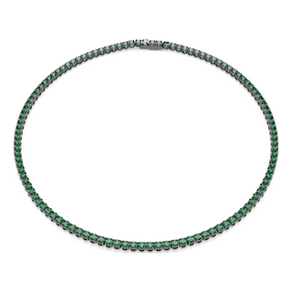 Matrix Tennis necklace, Round cut, Green, Ruthenium plated