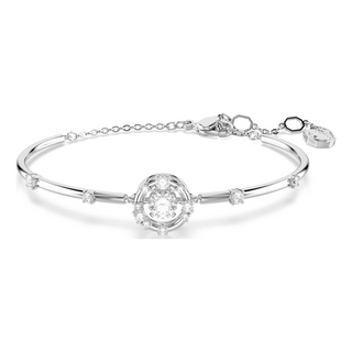 Constella bangle, Round cut, Dancing stone, White, Rhodium plated