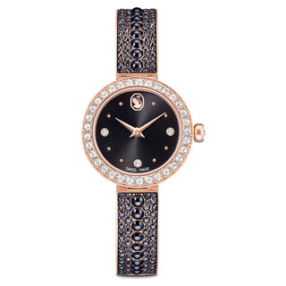 Matrix pearl bangle watch, Swiss Made, Crystal bracelet, Black, Rose gold-tone finish
