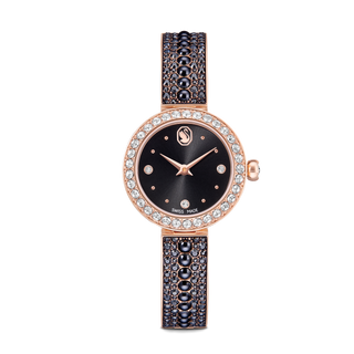 Matrix pearl bangle watch, Swiss Made, Crystal bracelet, Black, Rose gold-tone finish