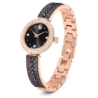 Matrix pearl bangle watch, Swiss Made, Crystal bracelet, Black, Rose gold-tone finish