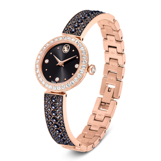 Matrix pearl bangle watch, Swiss Made, Crystal bracelet, Black, Rose gold-tone finish