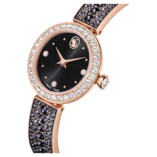 Matrix pearl bangle watch, Swiss Made, Crystal bracelet, Black, Rose gold-tone finish
