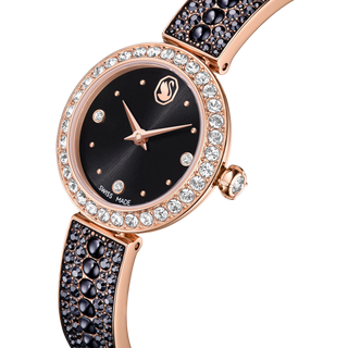 Matrix pearl bangle watch, Swiss Made, Crystal bracelet, Black, Rose gold-tone finish