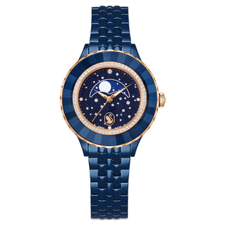 Octea moon watch, Swiss Made, Metal bracelet, Blue, Blue finish