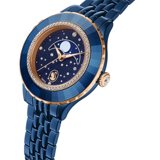 Octea moon watch, Swiss Made, Metal bracelet, Blue, Blue finish