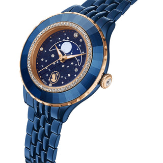 Octea moon watch, Swiss Made, Metal bracelet, Blue, Blue finish