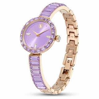Matrix bangle watch, Swiss Made, Crystal bracelet, Purple, Champagne gold-tone finish