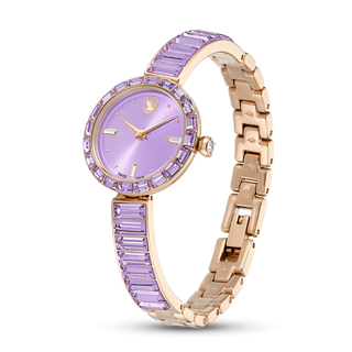 Matrix bangle watch, Swiss Made, Crystal bracelet, Purple, Champagne gold-tone finish