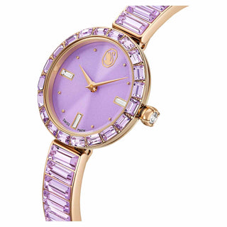 Matrix bangle watch, Swiss Made, Crystal bracelet, Purple, Champagne gold-tone finish