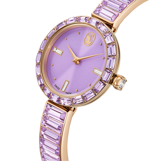 Matrix bangle watch, Swiss Made, Crystal bracelet, Purple, Champagne gold-tone finish