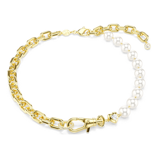 Idyllia necklace, Crystal pearl, White, Gold-tone plated