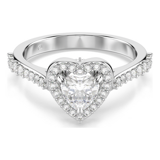 Una Angelic motif ring, Mixed cuts, Heart, White, Rhodium plated