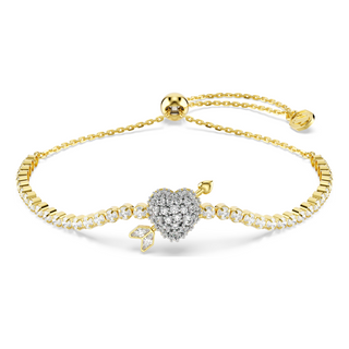 Idyllia bracelet, Mixed cuts, Heart with arrow, White, Gold-tone plated
