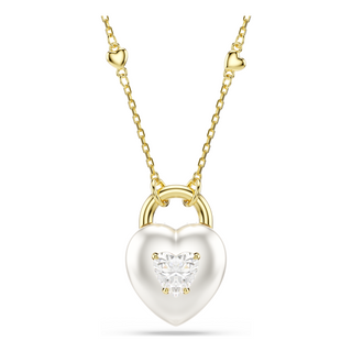 Idyllia pendant, Mixed cuts, Heart, White, Gold-tone plated
