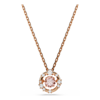 Constella pendant, Round cut, Dancing stone, Pink, Rose gold-tone plated