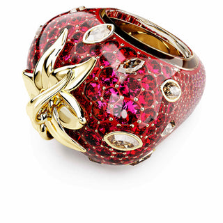 Idyllia motif ring, Mixed cuts, Strawberry, Red, 18K gold finish