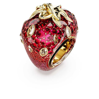 Idyllia motif ring, Mixed cuts, Strawberry, Red, 18K gold finish