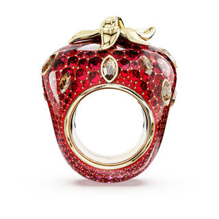 Idyllia motif ring, Mixed cuts, Strawberry, Red, 18K gold finish
