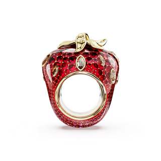 Idyllia motif ring, Mixed cuts, Strawberry, Red, 18K gold finish