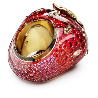 Idyllia motif ring, Mixed cuts, Strawberry, Red, 18K gold finish