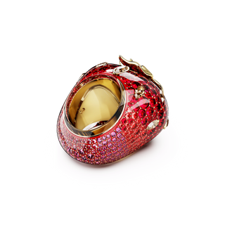 Idyllia motif ring, Mixed cuts, Strawberry, Red, 18K gold finish