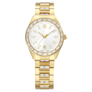 Matrix date watch, Swiss Made, Metal bracelet, Gold tone, Gold-tone finish