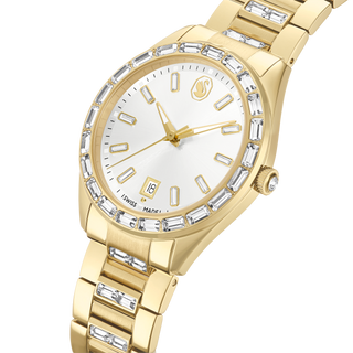 Matrix date watch, Swiss Made, Metal bracelet, Gold tone, Gold-tone finish