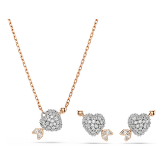 Idyllia set, Mixed cuts, Heart with arrow, White, Rose gold-tone plated