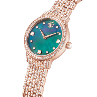 Imber watch, Swiss Made, Metal bracelet, Green, Rose gold-tone finish