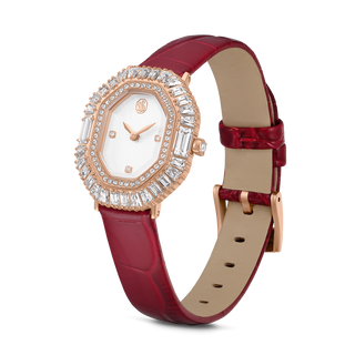 Matrix octagon watch, Leather strap, Rose gold tone, Rose gold-tone finish