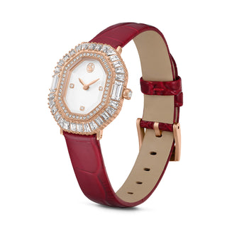Matrix octagon watch, Leather strap, Rose gold tone, Rose gold-tone finish